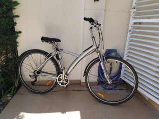 Bicicleta trekking con sillita infantil