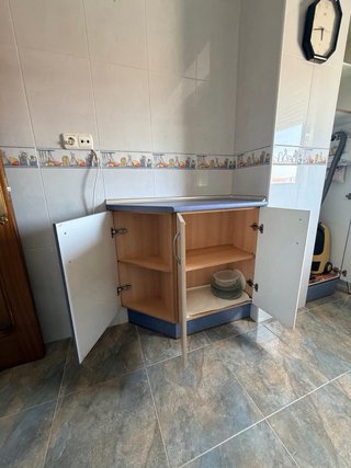 Muebles de cocina beige y azul En melamina