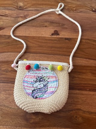 Bolso de esparto para niña con unicornio