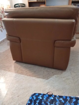 Sofá y sillón de piel marrón Mesita baja centro
