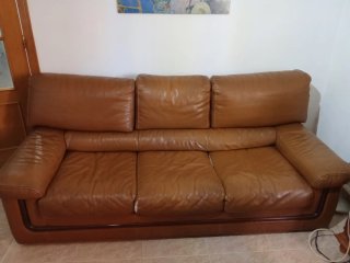 Sofá y sillón de piel marrón Mesita baja centro