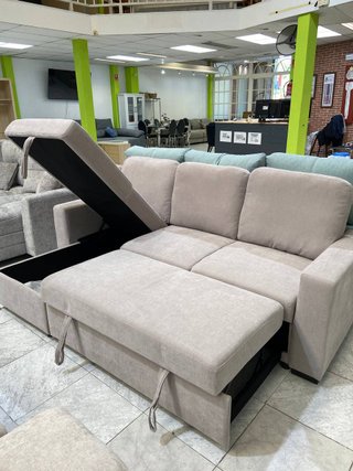 Divano letto chaise longue beige con cassetta NUOVO
