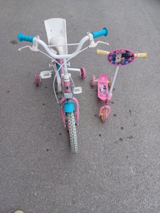 Bicicleta niña rosa + patinete