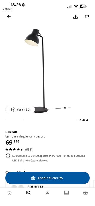Lámpara de pie Hektar IKEA gris