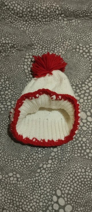 Gorro de lana unisex blanco y rojo