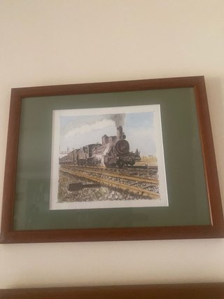 Lámina pintada a mano: Tren en vía