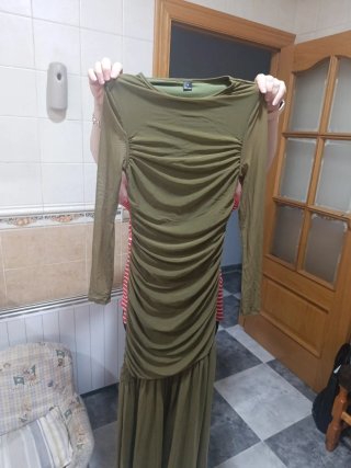Vestido verde drapeado talla S