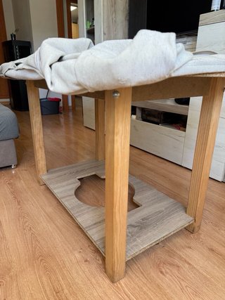 Mesa camilla con cristal y manta beige