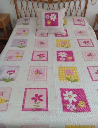 Colcha Cama 90 Flores Rosa y Blanca