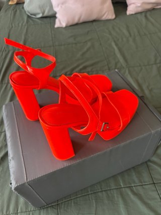 Sandalias Tacon Naranja Neón