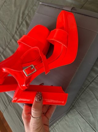 Sandalias Tacon Naranja Neón