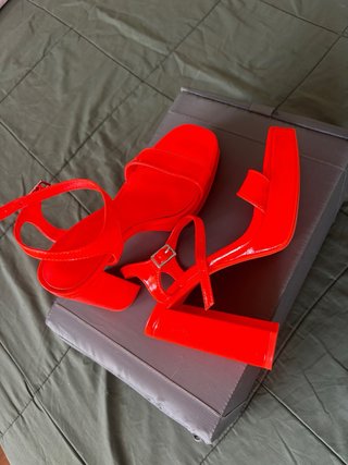 Sandalias Tacon Naranja Neón