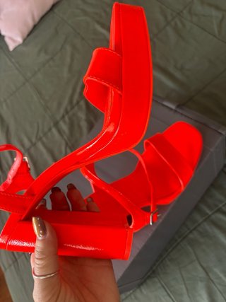 Sandalias Tacon Naranja Neón