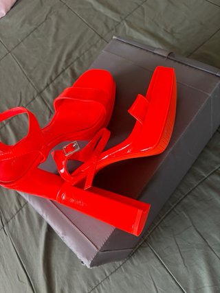 Sandalias Tacon Naranja Neón