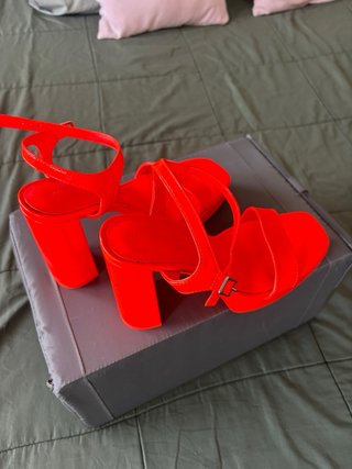 Sandalias Tacon Naranja Neón