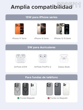 UGREEN Cargador Inalambrico 15W MagSafe Zapix 2en1