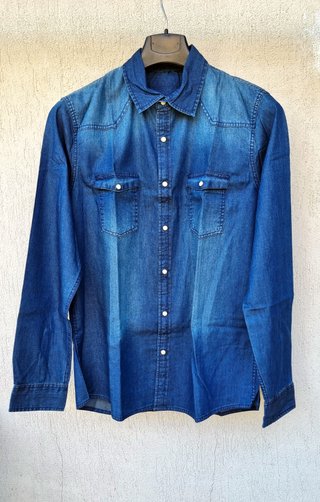 Camicia uomo denim manica lunga bottoni automatici