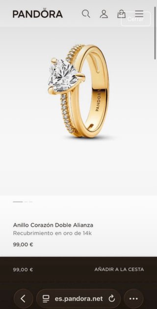 Anillo Pandora Doble Alianza Corazón Oro 14k