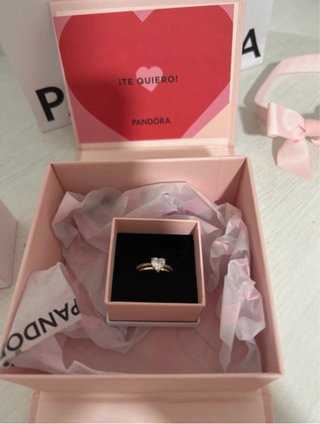 Anillo Pandora Doble Alianza Corazón Oro 14k