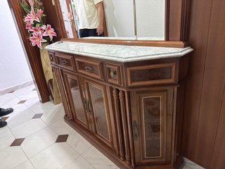 Mueble recibidor madera y mármol