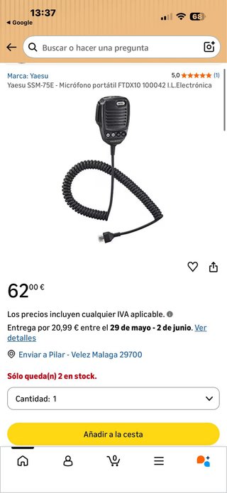 Micrófono Yaesu SSM-75E ( Envio por Correo )