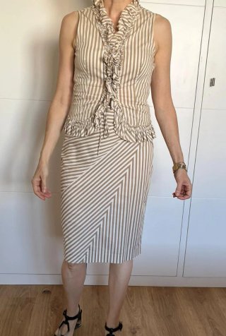 Conjunto Mango Rayas Top Volantes Falda