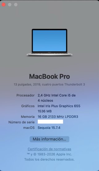 MacBook Pro 13” 2019 excelente · 16GB RAM + 1T SSD