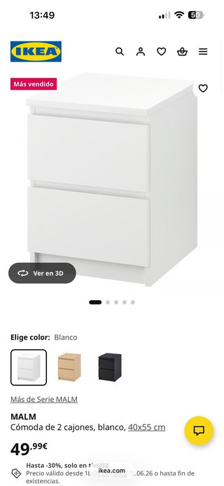Cómoda MALM 2 cajones blanca IKEA