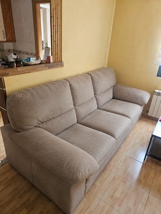 Sofá 3 plazas beige tela