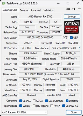 AMD Radeon RX 5700 XL 8GB GDDR6