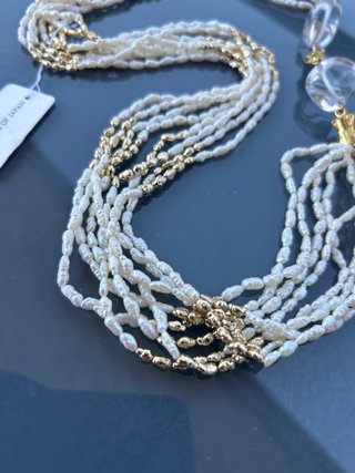 Collana perle vere di fiume e cristallo di rocca,