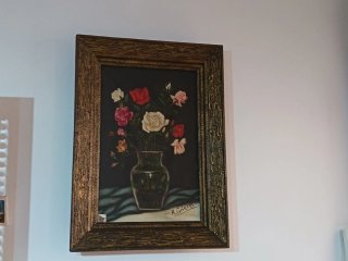 Cuadro óleo flores con marco