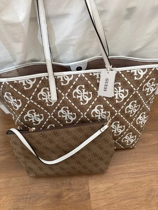 Bolso Guess Marrón y Blanco Original Nuevo