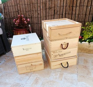 7 cajas de madera con tapa decoración vinoteca