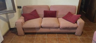 Conjunto 3 sofás tela rosa y rojo