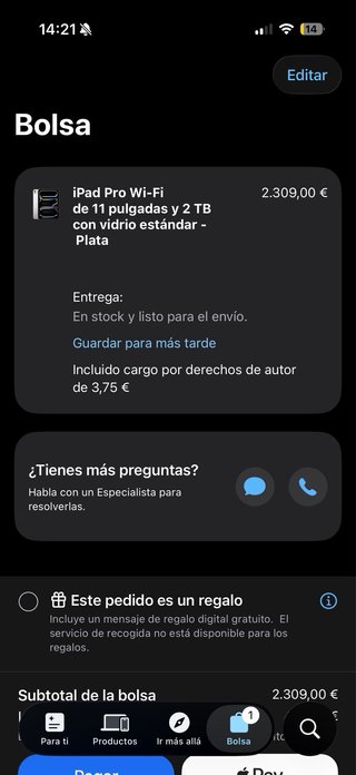iPad Pro 11” M4 2TB WiFi Plata Precintado Garantía