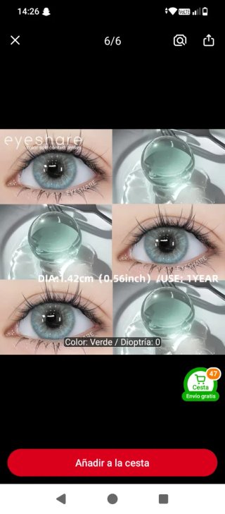 Lentillas grises ,verdes y azules 0 dioptrías