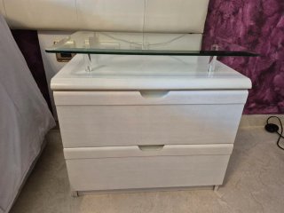 2 Mesitas de Noche Cristal y Madera de cape