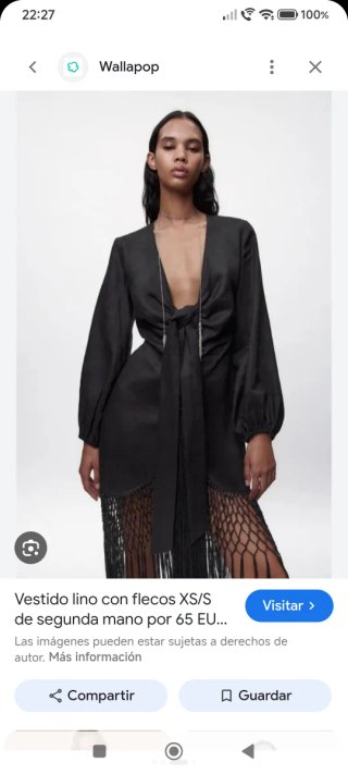 Vestido de lino negro de flecos de seda y nudo