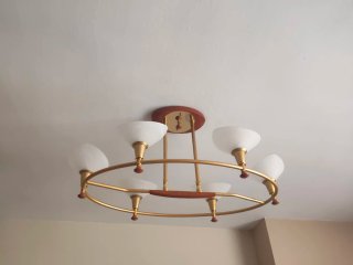 Lámpara de salón 6 tulipas madera y metal