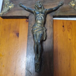 Crucifijo madera y bronce INRI grande