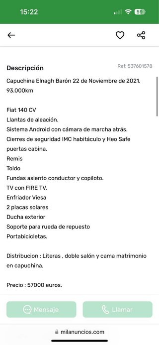 Autocaravana Fiat Elnagh Barón 22 Capuchina 7 plz