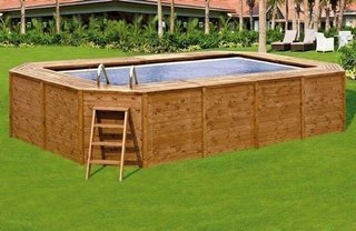 Escalera exterior de madera para piscina