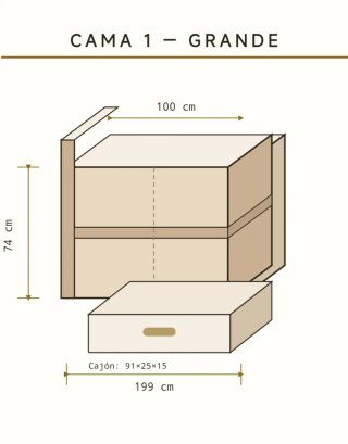 Cama nido con cajones y estantería