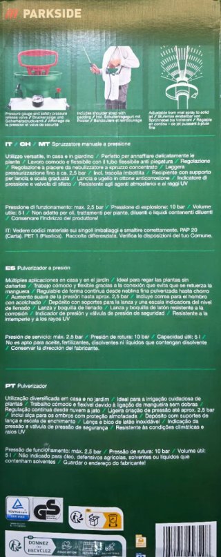 Pulverizador Parkside 5L Nuevo