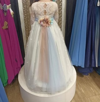 Vestido de Comunión Blanco Encaje Flores.