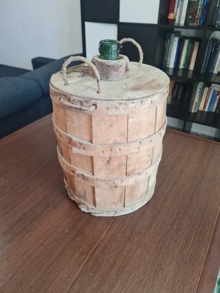 Damajuana Vidrio Verde  Protección Madera Vintage