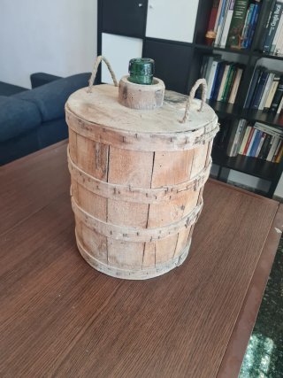 Damajuana Vidrio Verde  Protección Madera Vintage