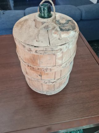 Damajuana Vidrio Verde  Protección Madera Vintage