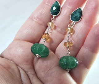 Orecchini in argento 925, smeraldi, quarzo citrino